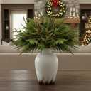 LOMANDA White Ceramic Vase with 2 Handles, Rustic Farmhouse Vase for Flower Christmas Pine Branches Table Shelf Decor Boho Decorative for Living Room Bedroom Kitchen Centerpiece Decorations, 8 inch