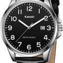 Watch for Men, Fashion Minimalist Wrist Watch Waterproof Quartz Analog Date with Leather Strap, Black