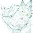 Rosoz Nature Fish Net Wall Decoration with Shells, Ocean Themed Wall Hangings Fishing Net Party Decor for Pirate Party,Wedding,Photographing Decoration (Aqua) (One Size)