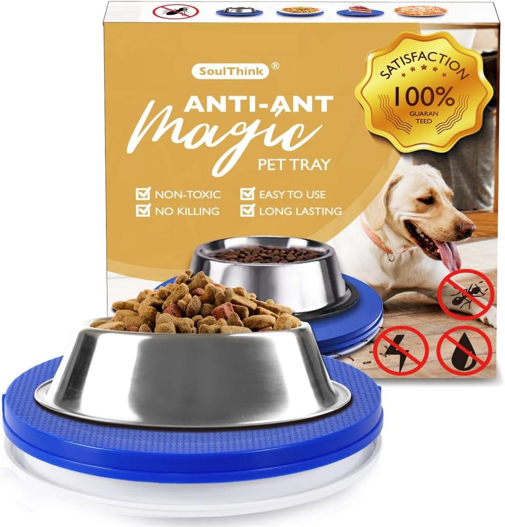 SoulThink Ant Proof Cat Dog Bowl Tray - New Innovation Anti Ant Pet Food Dish Indoor No Chemical No Water Needed Different from Traditional Ant Trap (Royal Blue)