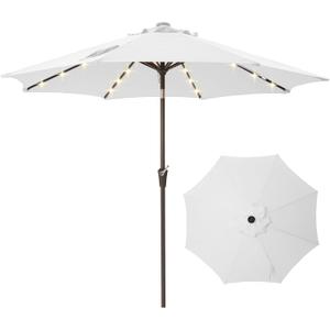 9FT Solar-Powered LED Patio Umbrella with Tilt Crank,Outdoor Market Umbrella with 32 Lights,Sunshade for Deck, Garden and Pool