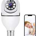 Light Bulb Security Camera Wireless Outdoor Indoor 2.4G WiFi Security Cameras for Home Security 360° PTZ Camera Motion Detection and Alarm Two-Way Audio Based E27 Light Bulb Socket 1 PC