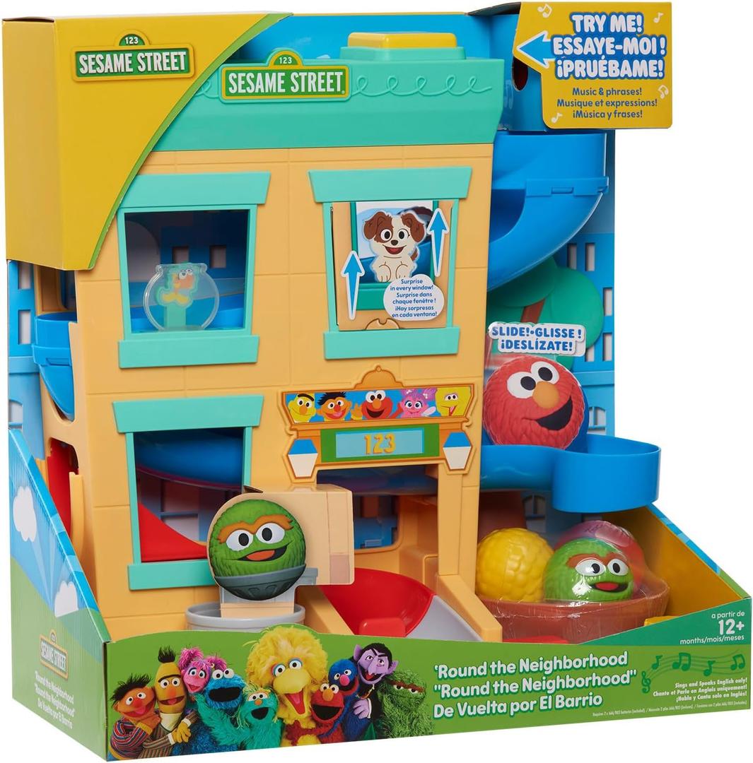 Sesame Street 'Round The Neighborhood 4-Piece Ball Drop Playset and Figures, Sounds and Phrases, Kids Toys for Ages 12 Month by Just Play