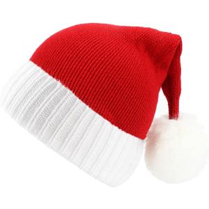 Kids Baby Knitted Santa Hat Warm Christmas Beanie Knit Hat for Unisex Toddler Newborn Infant Xmas Holiday Party Supplies Red and White