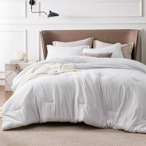 Bedsure King Size Comforter Set - Grayish White King Comforter Set, Soft Bedding for All Seasons, Cationic Dyed Bedding Set, 3 Pieces, 1 Comforter (104"x90") and 2 Pillow Shams (20"x36"+2") (06 - Grayish White)