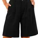 Luvamia Bermuda Shorts for Women High Waisted Linen Dressy Casual Pleated Wide Leg Summer Shorts with Elastic Waist (Black, XL)