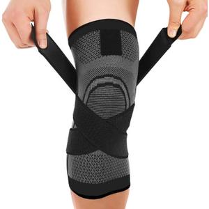DCF Compression Knee Sleeve with Adjustable Straps for Best Fit, Professional Knee Compression Sleeves Support for Knee Pain, Running, Work Out, Gym, Fitness, Weightlifting, 1-Pack, (X-Large, Black)