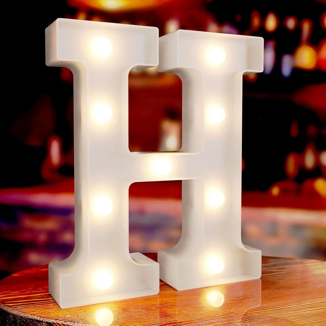 Marquee Letters H, Led Letter Lights, 26 Alphabet Battery Powered LED Light Up Name Sign, Decorative Lighted Standing Letters for Graduation Party Night Light Wedding Birthday Room Bar Wall Decor