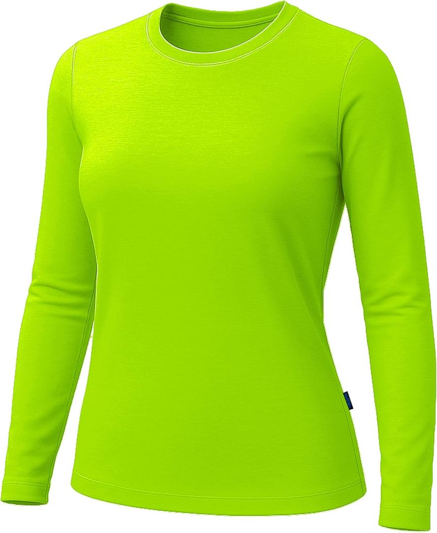 URBAN BUCK Womens Neon High Visibility Lightweight Running Shirt Workout Swim UPF50+ Basic Long Sleeve Sun Tshirt for Women (Small)