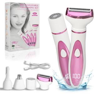 Electric Razor for Women Men with LED Display,4 in 1 Ladies Wet & Dry Body Razors and Facial Hair Remover, Rechargeable Hair Removal Kit for Nose Face Body Leg Bikini Arm Hair 