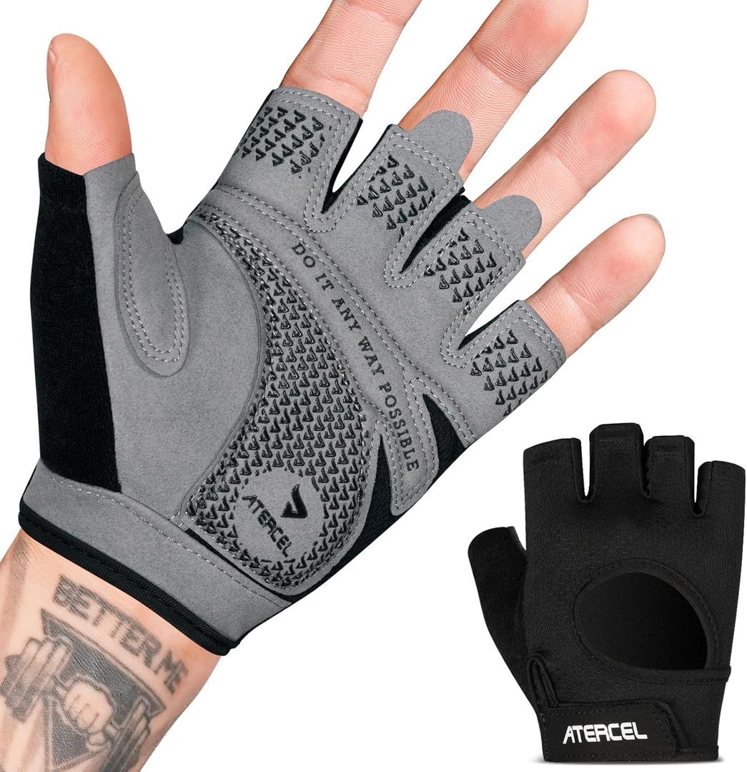 ATERCEL Weight Lifting Gloves Full Palm Protection, Workout Gloves for Gym, Cycling, Exercise, Breathable, Super Lightweight for Mens and Women (Medium, Grey Black)