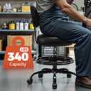 Shop Stool with Wheels for Garage, Mechanics Rolling Chair with Backrest, Adjustable Height Heavy Duty Garage Stool with Footrest and Storage Tray, Swivel Task Chair for Workshop Kitchen Salon, 23.5" H X 16.14" W X 16.14" D