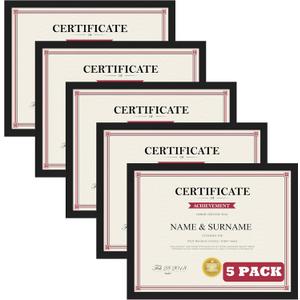 Giftgarden 8.5x11 Picture Frame Black, 8.5 by 11 Award Certificate Diploma Document Frames for Wall or Tabletop Display, 5 Pack