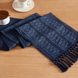 ZeeMart Macrame Style Boho Table Runner, Navy Table Runners 60 Inches Long, Farmhouse Woven Home Decor, 12x60 Inch, Navy Blue