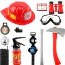 12 Pcs Kids Firefighter Costume Role Play Fireman Gear with Helmet Fireman Hat with Tools Firefighter Career Dress Up Toy Accessories for Boys Girls Halloween Party Pretend Play
