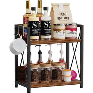 Snughome Coffee Bar Organizer, Kitchen Counter Shelf, Wood Countertop Organizer, 2 Tier Coffee Station (Rustic Brown, Medium)