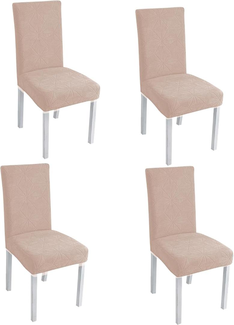 Oparhlei Dining Room Chair Covers - Stretch Jacquard Upholstered Parson Chair Slipcover Set of 4, Removable Washable Chair Seat Protector for Dining Room, Kitchen, Restaurant, Banquet, Khaki