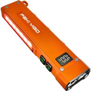 Feki Yigo Flat EDC Flashlight Rechargeable 1800 Lumens - Pocket Flashlight with 365nm UV Light, RGB Modes, Magnetic Base, Digital Display, IPX4 Waterproof for Camping, Emergency, Mechanics (Orange)