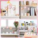 Chunful 3 Pcs Daisy Nursery Shelf Decor Boho Daisy Table Centerpieces Wooden Flower Nursery Decor Bohemian Style Standing Tabletop Decoration for Home Bedroom Bookshelf Party Gift(Pink)