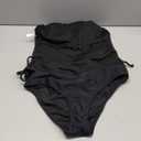 Women's Bathing Suit Solid Color Drawstring Side Halter Neck Tankini Set, Solid Black,  (Medium)