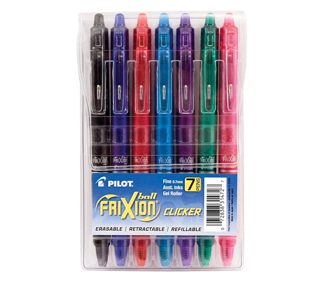 Pilot FriXion Erasable Gel Pens, Fine Point 0.7 mm Erasable Pens, Pack of 7 Assorted Colors