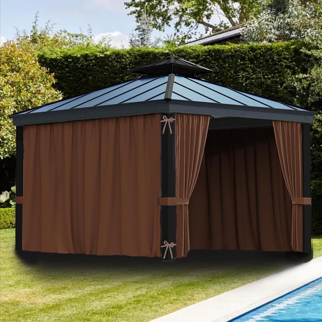 Gazebo Curtains 10x12ft,Privacy Replacement Sidewall 4-Panel Universal Shade Curtains Set,Protecting Side Walls (Only Curtain)