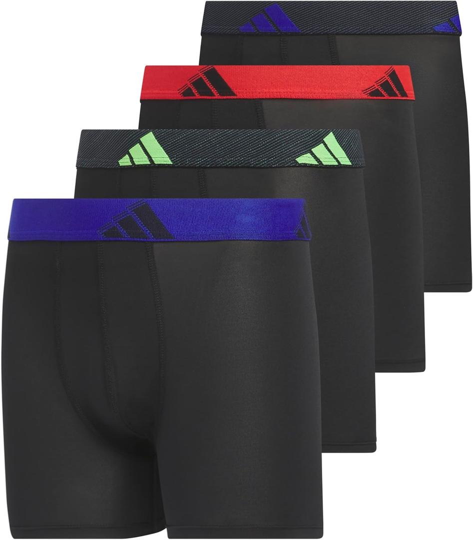 adidas Youth Performance Boxer Brief, Kids Underwear, Athletic Fit Microfiber Boxer Briefs (Small, Black/Semi Lucid Blue/Signal Green)
