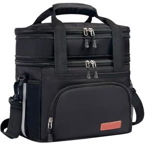 JOINGO Lunch Box For Men/Women,Large Double-layer Insulated Expandable Reusable Leakproof Cooler Bags For Adults,Lunch Bag With Adjustable Shoulder Strap For Office Travel Picnic（Black）