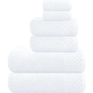 MyOwn Premium Cotton 6 Pack Towel Set for Bathroom, Contains 2 Bath Towels 28x55 inch, 2 Hand Towels 16x24 inch & 2 Wash Coths 12x12 inch, Ideal Everyday use, Compact & Lightweight - White