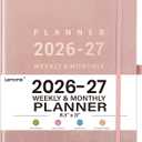 Planner 2026-2027 - Jul 2026 - Jun 2027, 8.5" x 11" 2026-2027 Planner Weekly and Monthly, Faux Leather Cover, Pen Holder, Pocket, 25 Notes Pages, A4 Premium Paper - Pink