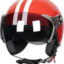 3/4 Motorcycle Helmets Retro Open Face Vespa Scooters Helmet with Clear Visor for Men and Women- DOT Approved (Medium, Red White Line)