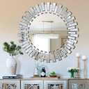 Chende Modern Decorative Round Mirror, 36'' x 36'' with Beveled Glass Frame, for Living Room, Entryway, Dining Room