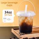 Qsqwsuye Set of 60 Large Plastic Cups with Lids and Straws 34oz Disposable Coffee Cups Clear Cups for Drinks Packs and Takebacks