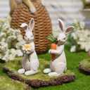 Newman House Studio Easter-Decorations Bunny-Decor Spring-Figurines Table-Centerpiece - 2PC Spring Decorations Resin Rabbits with Carrot and Flower Tabletop Ornaments for Home Farmhouse 4.5H inch
