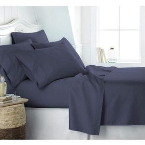 LaxLinen- Egyptian Cotton 6 PCs Sheet Set (+18 Inch) Extra Deep Pocket Queen Bed Size, Navy Blue Solid 600 Thread Count