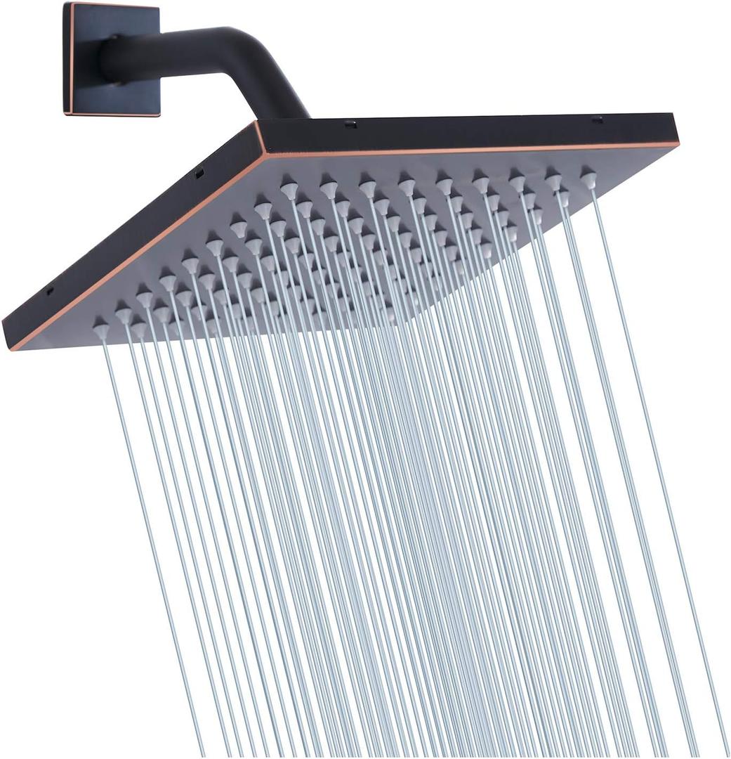 Shower Head GGStudy 8 inch Square Rain Stainless Steel High Pressure Oil Rubbed Bronze Shower Heads Rainfall Bath Shower Self-cleaning Silicone Nozzle