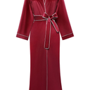 PRODESIGN Women's Long Velvet Robe Soft Warm Bathrobe Pure Color Sleepwear with Trim Loose Nightgown, Size S/M