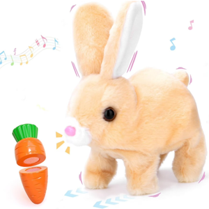 Realistic Bunny Toy,Interactive Hopping Rabbit Plush Toy, with Lifelike Movements, Walking, Sounds & Twitching Nose, Soft Stuffed Animal Easter Gift for Toddlers Kids (Beige)