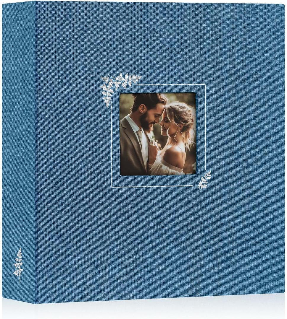 Lanpn Scrapbook Photo Album 8.5x11, Linen Window Design Cover Top Load 3 Ring Folder Binder Photobook Photo Book 8.5 x 11 inch with 30 Plastic Sleeves 60 Pages Blue