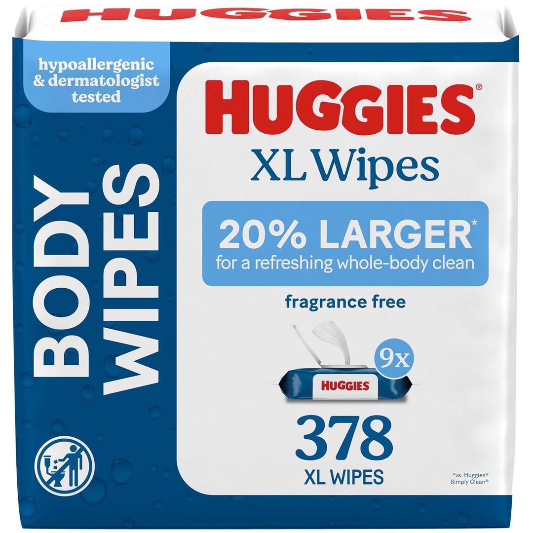 Huggies Extra Large Unscented Wipes, 9 Flip-Top Packs, 378 Count