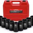 CASOMAN 1-Inch Drive Spindle Axle Nut Impact Socket Set, Deep, 1" to 2", 9PCS Impact Large Socket Set, 6-Point, SAE, CR-MO