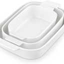 MALACASA Casserole Dishes for Oven, Ceramic Baking Dishes Set of 3, Rectangular Lasagna Pan Deep Baking Pans, Bakeware Sets with Handles Gift Set, White (13.8''/11.7''/9.4''), Series BAKE