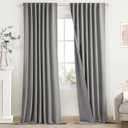SimpleHome 100% Blackout Linen Grey Curtains 90 Inch Length,Farmhouse Back Tab Living Room Textured Rod Pocket Bedroom Curtains,2 Panels,52" W x 90" L