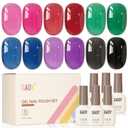 GAOY Jelly Red Black Gel Nail Polish Set, 6 Transparent Colors Green Blue Pink, UV Light Cure Gel Polish Kit for Nail Art DIY at Home