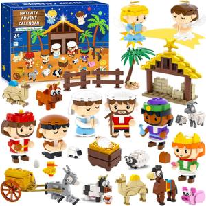 Nativity Advent Calendar 2025 Nativity Set Building Blocks for Kids Christmas Advent Calendar for Kids Boys Girls Teens Toddler Children Christian Religious Advent Calendar Gifts Toy