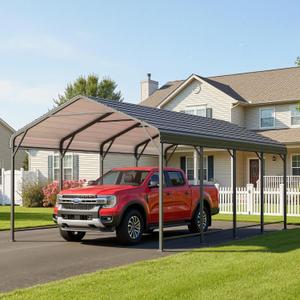 12' x 20' Metal Carport, Heavy Duty Canopy with Updated Roof & Enhanced Base, Multi-Use Carport Garage for Car, Truck, Boat, Tractors, Party, Grey