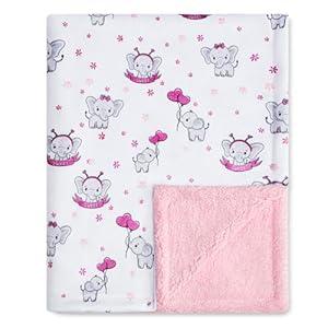 QSTEHEML Baby Blankets for Girls, Super Soft Double Layer Sherpa Blanket Neutral, Baby Gifts Plush Mink Blanket with Furry Binding and Back, Newborn Blankets for Crib(Elephant, 30 * 40inch)