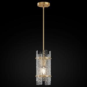Modern Crystal Pendant Light for Kitchen Island, Gold Mini Chandelier with Water Rippled Glass, Adjustable Hanging Round Pendant Lights Fixture for Kitchen Island, Bedroom, Dining Room (1-Pack)