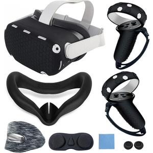 JYMEGOVR for Oculus Quest 2 Silicone Cover, Protective Cover Accessories for Meta VR, Multi Colors Soft Shell Skin, Controller Grips & Face Cover Set (Black)