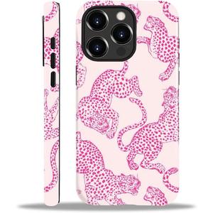 Compatible with iPhone 14 Pro Max Case - Dual-Layer Protection, Hard Shell with Silicone Interior,Slim Scratch Resistant Shockproof for Woman Men - Pink Cheetah